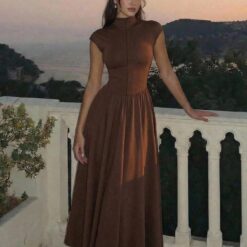 Alternative view of Women's Brown High Neck Long Knit Dress