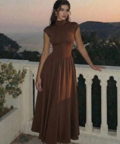 Alternative view of SHEIN MOD Women's Brown High Neck Long Knit Dress,Valentine's Day,Wedding,Elegant Dresses,White Dress,Wedding Guest Dress For Women, Spring/Summer Outfits, Tea Party Outfit Women, Holidays, Birthday