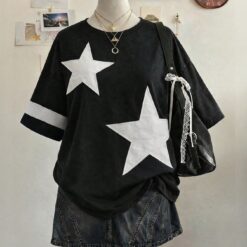 Alternative view of Burgundy Striped Oversized Women's Casual T-Shirt