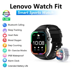 Waterproof smartwatch with heart rate and health monitoring features.