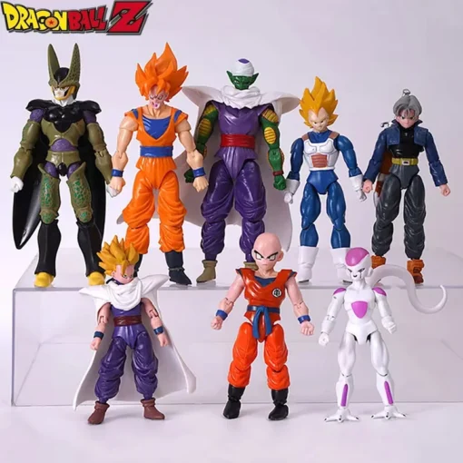 Colorful anime character action figures collection set.