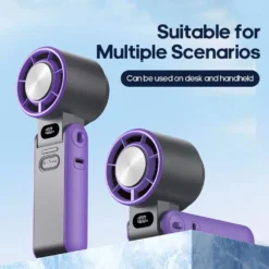 Portable rechargeable handheld fan with high-speed cooling airflow.
